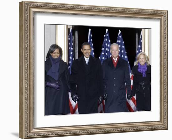 Barack Obama and the Joe Biden, Along with Their Wives, are Introduced at the War Memorial Plaza-null-Framed Photographic Print