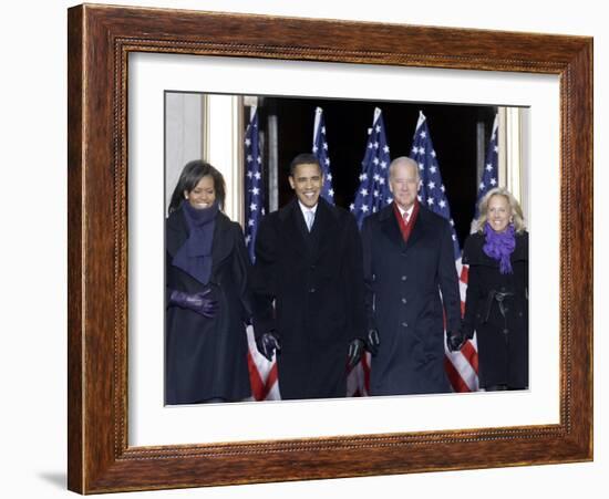 Barack Obama and the Joe Biden, Along with Their Wives, are Introduced at the War Memorial Plaza-null-Framed Photographic Print