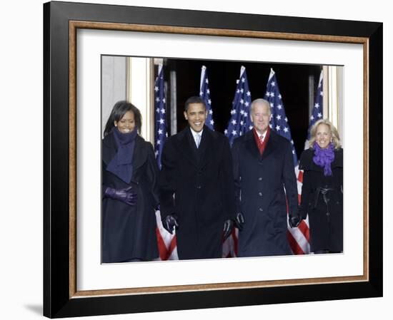 Barack Obama and the Joe Biden, Along with Their Wives, are Introduced at the War Memorial Plaza-null-Framed Photographic Print