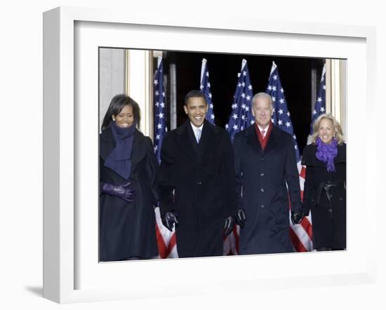 Barack Obama and the Joe Biden, Along with Their Wives, are Introduced at the War Memorial Plaza-null-Framed Photographic Print