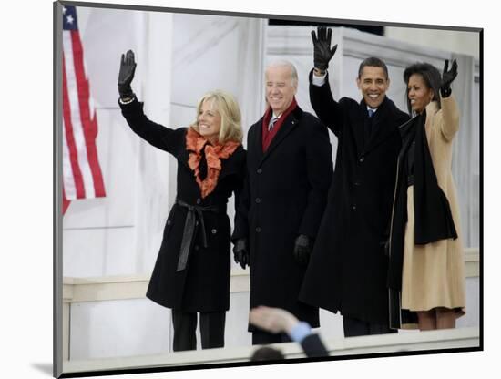 Barack Obama, Joe Biden and Their Wives Wave During the Inaugural Celebration at Lincoln Memorial-null-Mounted Photographic Print