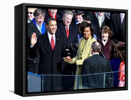 Barack Obama Sworn in by Chief Justice Roberts as 44th President of the United States of America-null-Framed Premier Image Canvas