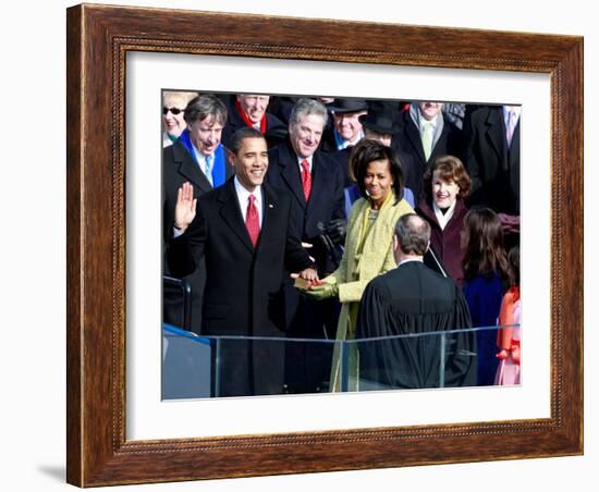 Barack Obama Sworn in by Chief Justice Roberts as 44th President of the United States of America-null-Framed Photographic Print