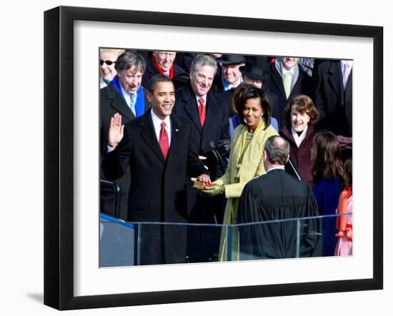 Barack Obama Sworn in by Chief Justice Roberts as 44th President of the United States of America-null-Framed Photographic Print