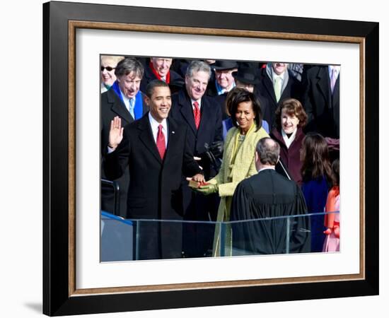 Barack Obama Sworn in by Chief Justice Roberts as 44th President of the United States of America-null-Framed Photographic Print