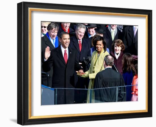 Barack Obama Sworn in by Chief Justice Roberts as 44th President of the United States of America-null-Framed Photographic Print