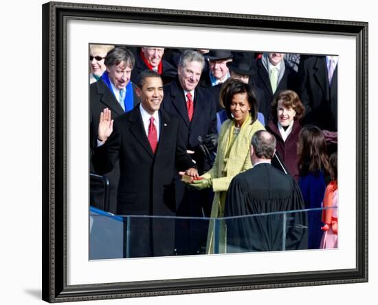 Barack Obama Sworn in by Chief Justice Roberts as 44th President of the United States of America-null-Framed Photographic Print