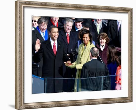 Barack Obama Sworn in by Chief Justice Roberts as 44th President of the United States of America-null-Framed Photographic Print