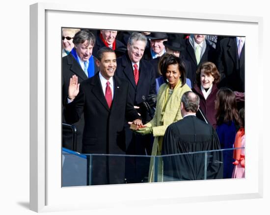 Barack Obama Sworn in by Chief Justice Roberts as 44th President of the United States of America-null-Framed Photographic Print