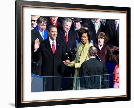 Barack Obama Sworn in by Chief Justice Roberts as 44th President of the United States of America-null-Framed Photographic Print