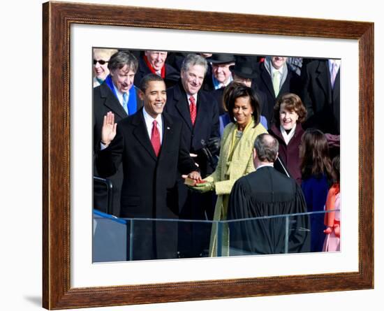 Barack Obama Sworn in by Chief Justice Roberts as 44th President of the United States of America-null-Framed Photographic Print