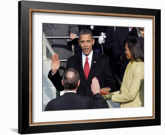 Barack Obama Sworn in by Chief Justice Roberts as 44th President of the United States of America-null-Framed Photographic Print