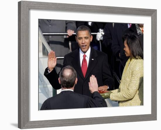 Barack Obama Sworn in by Chief Justice Roberts as 44th President of the United States of America-null-Framed Photographic Print