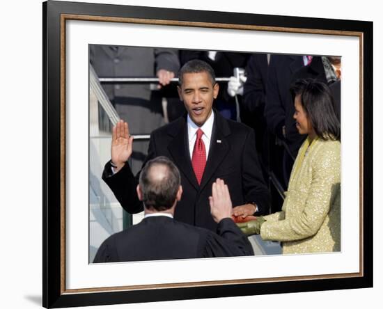 Barack Obama Sworn in by Chief Justice Roberts as 44th President of the United States of America-null-Framed Photographic Print