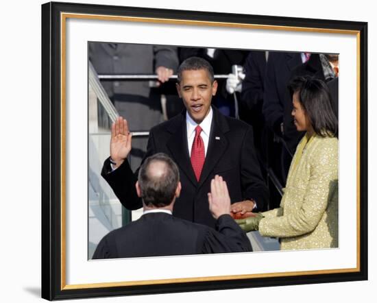 Barack Obama Sworn in by Chief Justice Roberts as 44th President of the United States of America-null-Framed Photographic Print