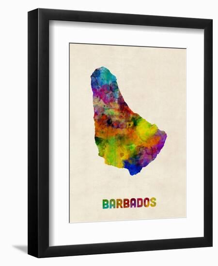 Barbados Watercolor Map-Michael Tompsett-Framed Art Print