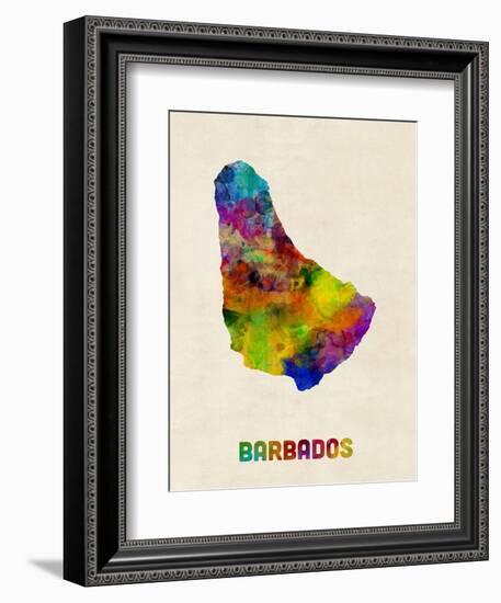 Barbados Watercolor Map-Michael Tompsett-Framed Art Print