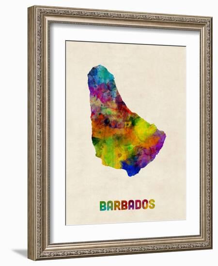 Barbados Watercolor Map-Michael Tompsett-Framed Art Print