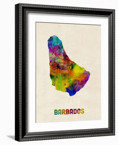 Barbados Watercolor Map-Michael Tompsett-Framed Art Print