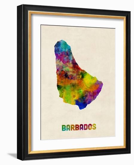 Barbados Watercolor Map-Michael Tompsett-Framed Art Print