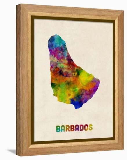 Barbados Watercolor Map-Michael Tompsett-Framed Stretched Canvas