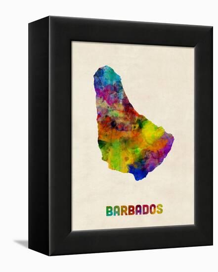 Barbados Watercolor Map-Michael Tompsett-Framed Stretched Canvas