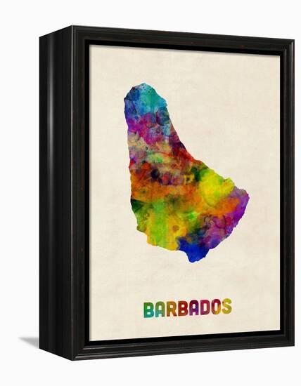 Barbados Watercolor Map-Michael Tompsett-Framed Stretched Canvas