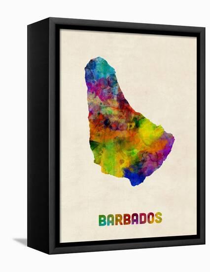 Barbados Watercolor Map-Michael Tompsett-Framed Stretched Canvas