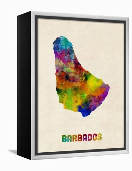 Barbados Watercolor Map-Michael Tompsett-Framed Stretched Canvas