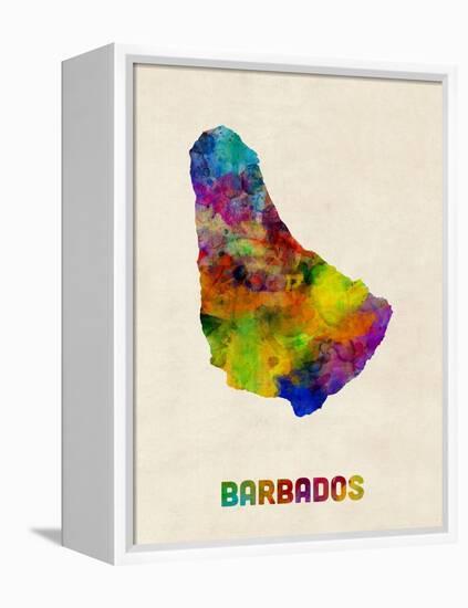 Barbados Watercolor Map-Michael Tompsett-Framed Stretched Canvas