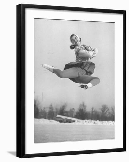 Barbara Ann Scott Smiling as She Leaps in Air on Skates at World Figure Skating Championship-Tony Linck-Framed Premium Photographic Print