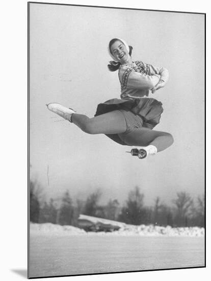 Barbara Ann Scott Smiling as She Leaps in Air on Skates at World Figure Skating Championship-Tony Linck-Mounted Premium Photographic Print