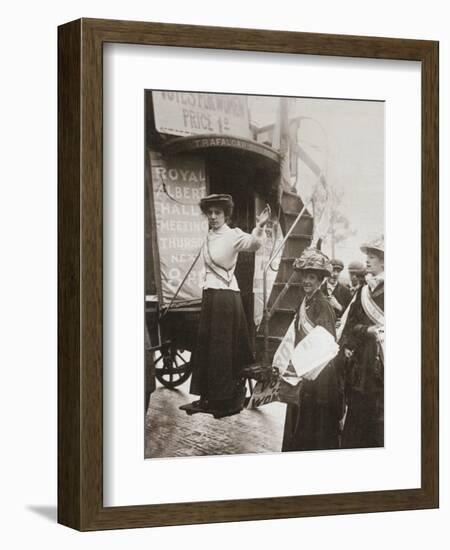 Barbara Ayrton, British suffragette, campaigning on the Votes for Women bus, October 1909-Unknown-Framed Photographic Print