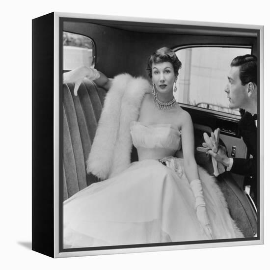 Barbara Goalen in a Julian Rose Evening Dress with Tommy Kyle, 1950-John French-Framed Premier Image Canvas