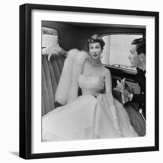 Barbara Goalen in a Julian Rose Evening Dress with Tommy Kyle, 1950-John French-Framed Giclee Print