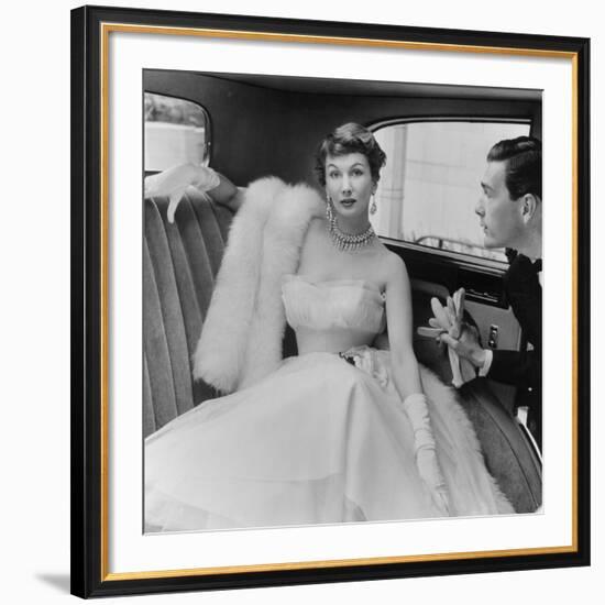 Barbara Goalen in a Julian Rose Evening Dress with Tommy Kyle, 1950-John French-Framed Giclee Print