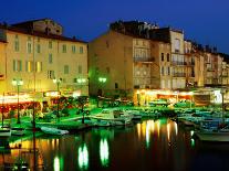 Harbour at Night with Buildings Along Quais Frederic Mistral and Jean Jaures, St. Tropez, France-Barbara Van Zanten-Framed Premier Image Canvas