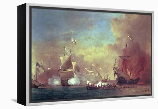 Barbary Pirates Attacking a Spanish Ship-Willem van de II Velde-Framed Premier Image Canvas