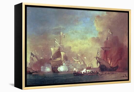 Barbary Pirates Attacking a Spanish Ship-Willem van de II Velde-Framed Premier Image Canvas