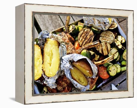 Barbecued Vegetables, Baked Potatoes, Lamb Chops on Barbecue Tray-Herbert Lehmann-Framed Premier Image Canvas