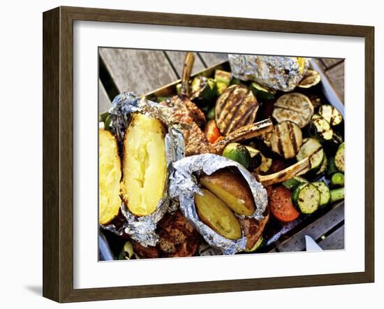 Barbecued Vegetables, Baked Potatoes, Lamb Chops on Barbecue Tray-Herbert Lehmann-Framed Photographic Print