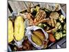 Barbecued Vegetables, Baked Potatoes, Lamb Chops on Barbecue Tray-Herbert Lehmann-Mounted Photographic Print