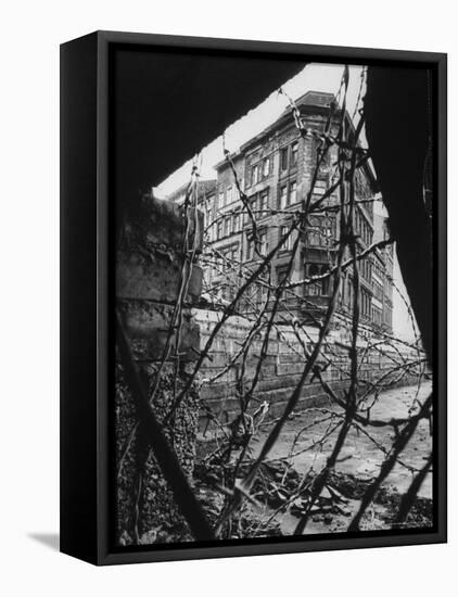 Barbed Wire Which Separates East and West Berlin-Paul Schutzer-Framed Premier Image Canvas
