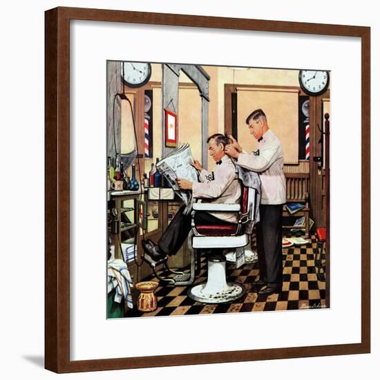 "Barber Getting Haircut," January 26, 1946-Stevan Dohanos-Framed Giclee Print