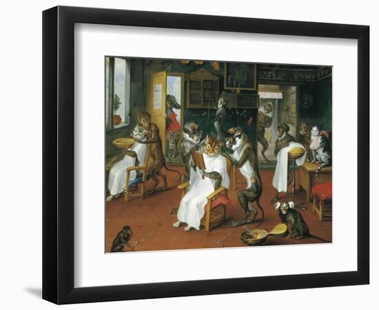 Barber's Shop with Monkeys and Cats-Abraham Teniers-Framed Art Print