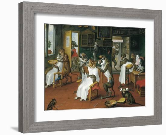 Barber's Shop with Monkeys and Cats-Abraham Teniers-Framed Art Print