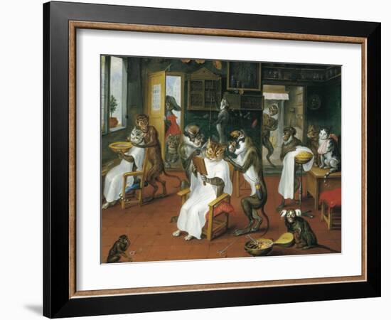 Barber's Shop with Monkeys and Cats-Abraham Teniers-Framed Art Print