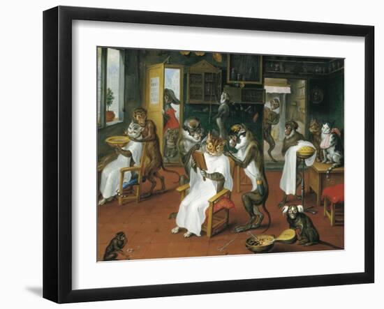Barber's Shop with Monkeys and Cats-Abraham Teniers-Framed Art Print