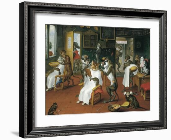 Barber's Shop with Monkeys and Cats-Abraham Teniers-Framed Art Print