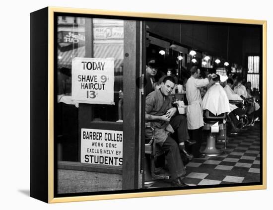 Barbershop at Down Town Hair School-Alfred Eisenstaedt-Framed Premier Image Canvas